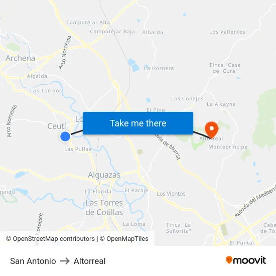 San Antonio to Altorreal map