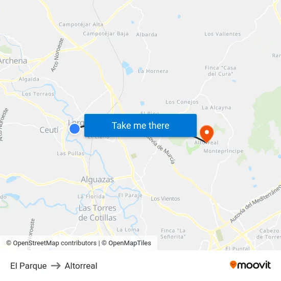 El Parque to Altorreal map