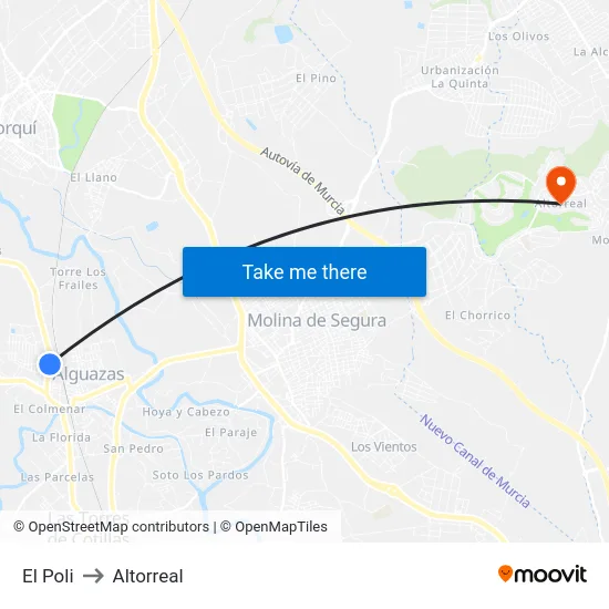 El Poli to Altorreal map