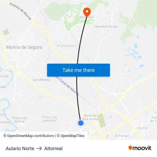 Aulario Norte to Altorreal map