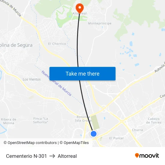 Cementerio N-301 to Altorreal map