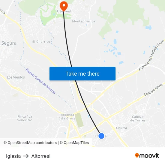 Iglesia to Altorreal map