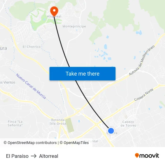 El Paraíso to Altorreal map