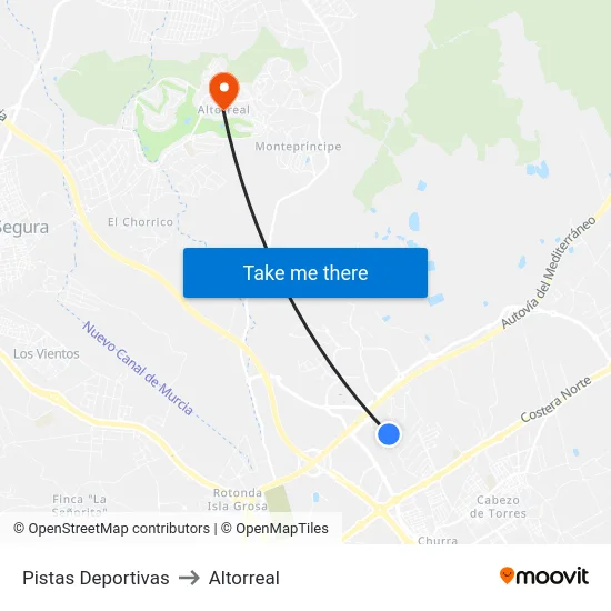 Pistas Deportivas to Altorreal map