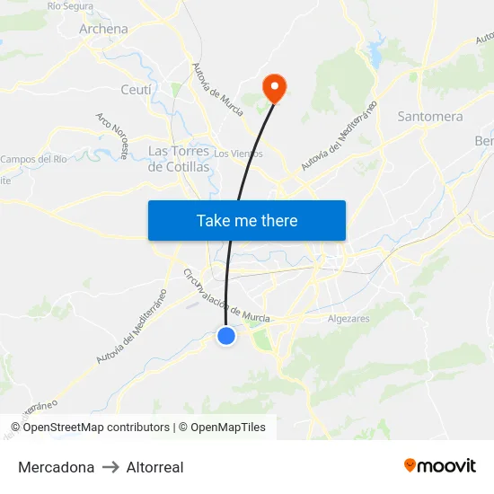 Mercadona to Altorreal map