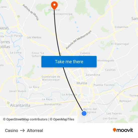 Casino to Altorreal map