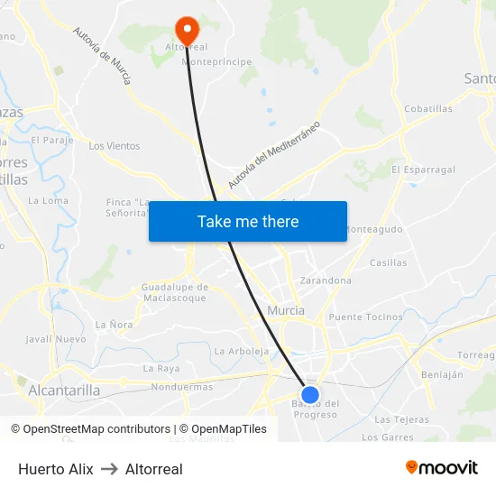 Huerto Alix to Altorreal map
