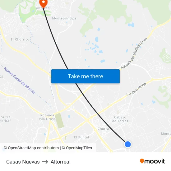 Casas Nuevas to Altorreal map