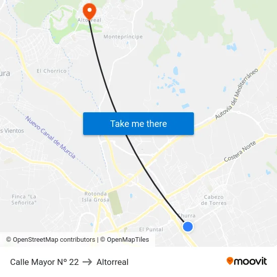 Calle Mayor Nº 22 to Altorreal map