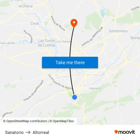 Sanatorio to Altorreal map
