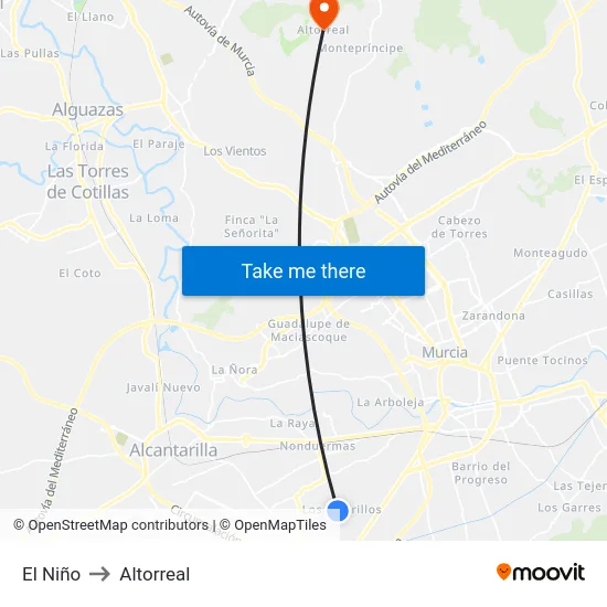 El Niño to Altorreal map