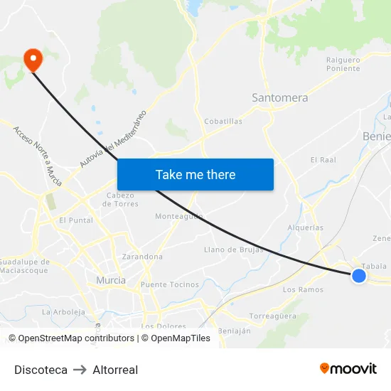 Discoteca to Altorreal map