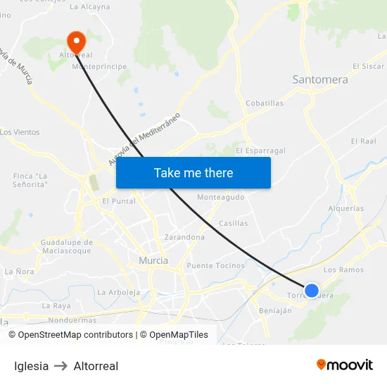Iglesia to Altorreal map
