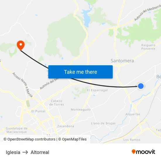Iglesia to Altorreal map