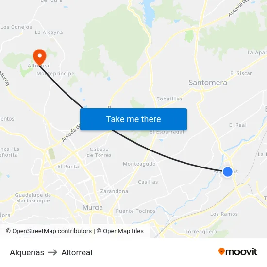 Alquerías to Altorreal map