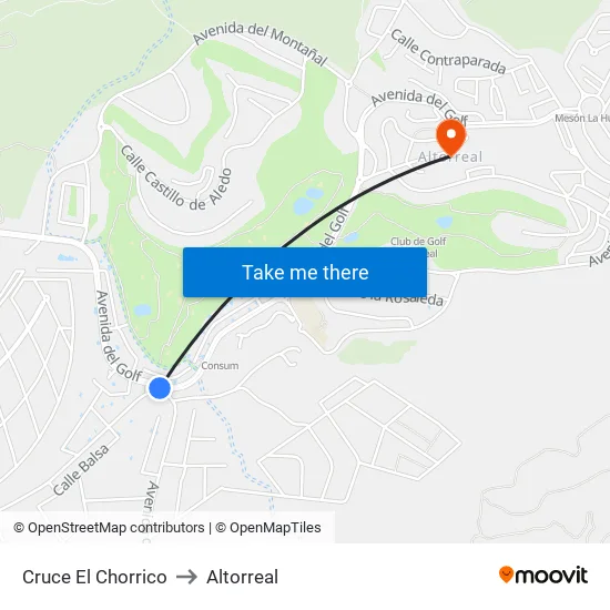 Cruce El Chorrico to Altorreal map