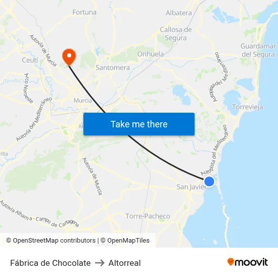 Fábrica de Chocolate to Altorreal map