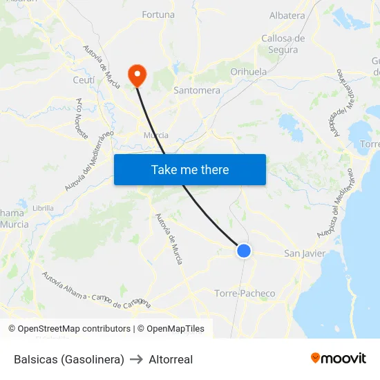 Balsicas (Gasolinera) to Altorreal map