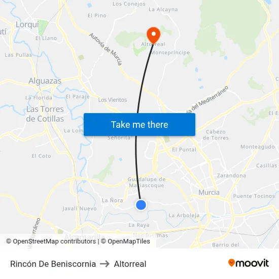 Rincón De Beniscornia to Altorreal map