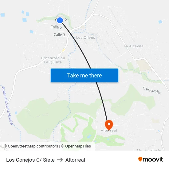 Los Conejos C/ Siete to Altorreal map