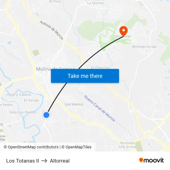 Los Totanas II to Altorreal map