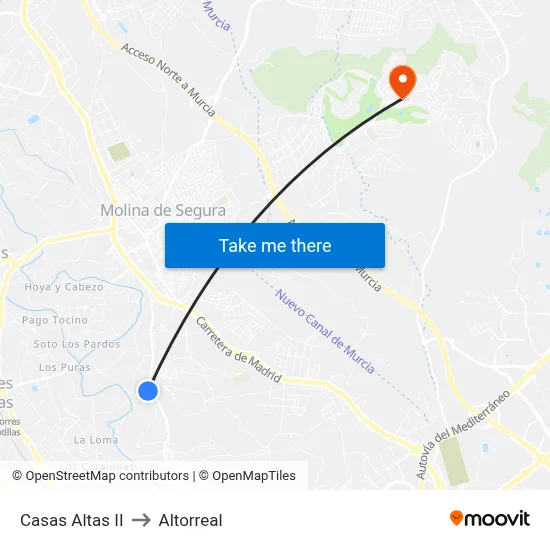 Casas Altas II to Altorreal map