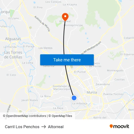 Carril Los Penchos to Altorreal map
