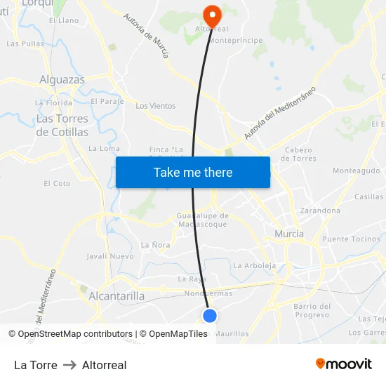 La Torre to Altorreal map