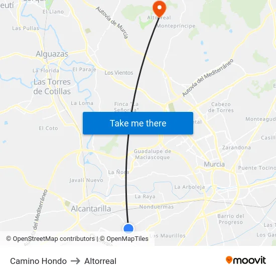 Camino Hondo to Altorreal map