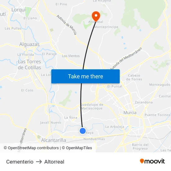 Cementerio to Altorreal map