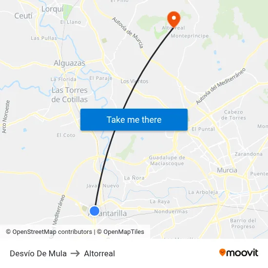 Desvío De Mula to Altorreal map