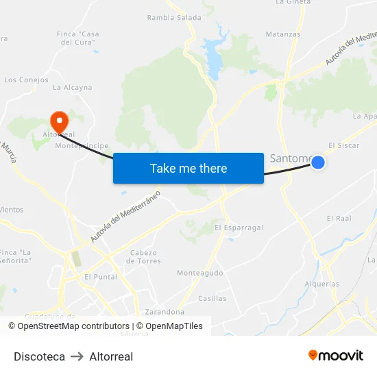 Discoteca to Altorreal map