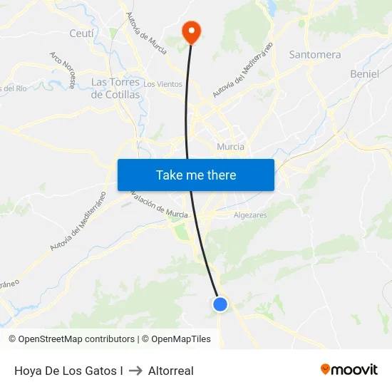 Hoya De Los Gatos I to Altorreal map