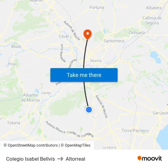 Colegio Isabel Bellvís to Altorreal map