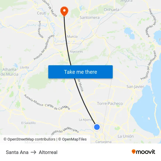 Santa Ana to Altorreal map