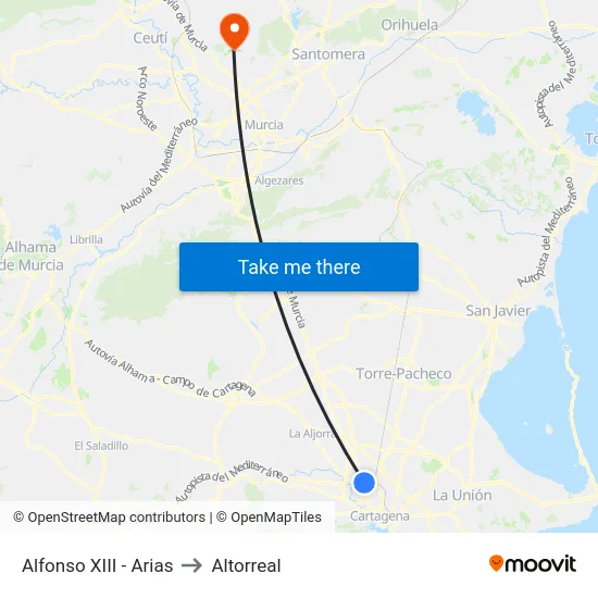 Alfonso XIII - Arias to Altorreal map