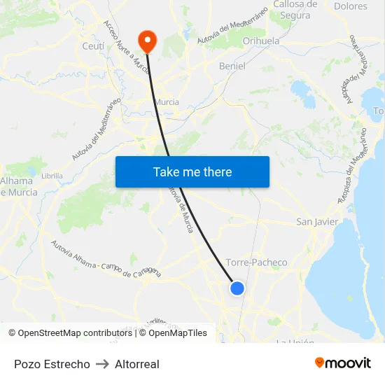 Pozo Estrecho to Altorreal map
