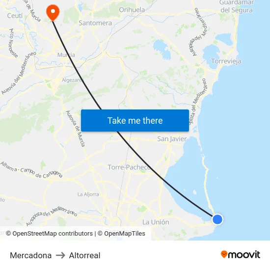 Mercadona to Altorreal map