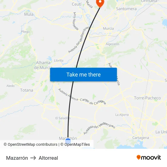 Mazarrón to Altorreal map