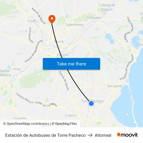Estación de Autobuses de Torre Pacheco to Altorreal map