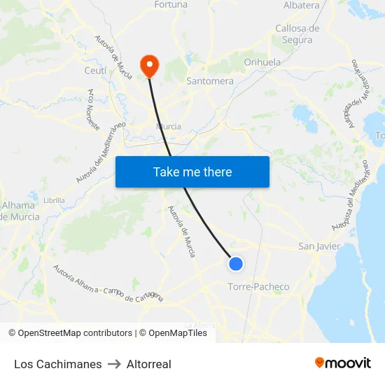 Los Cachimanes to Altorreal map