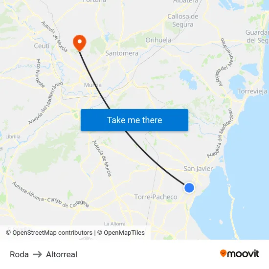 Roda to Altorreal map