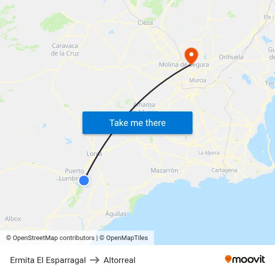 Ermita El Esparragal to Altorreal map