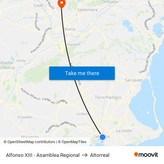 Alfonso XIII - Asamblea Regional to Altorreal map