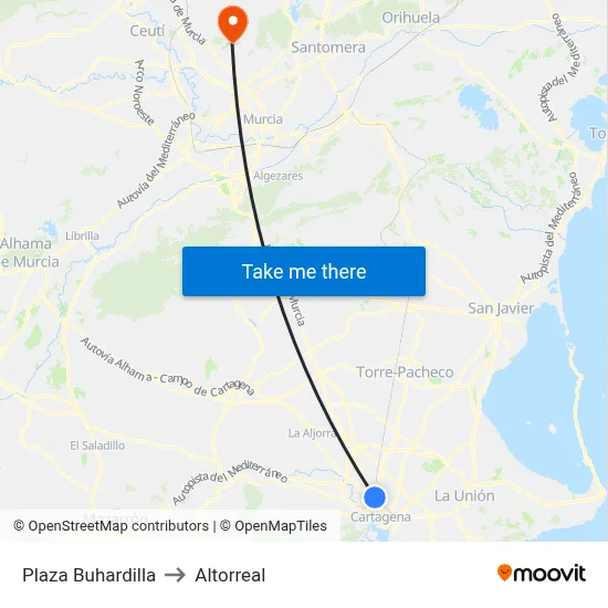 Plaza Buhardilla to Altorreal map