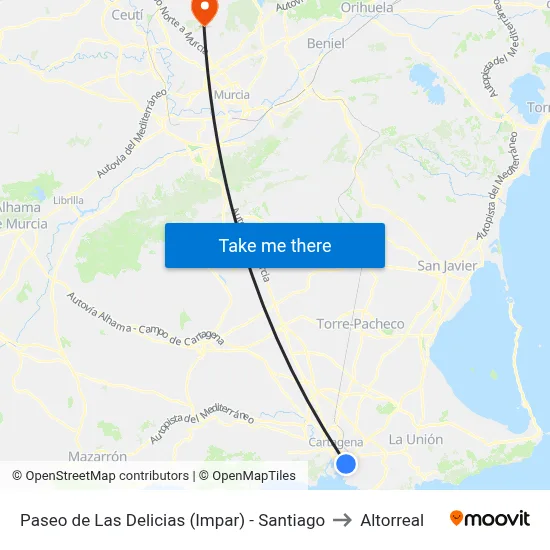 Paseo de Las Delicias (Impar) - Santiago to Altorreal map