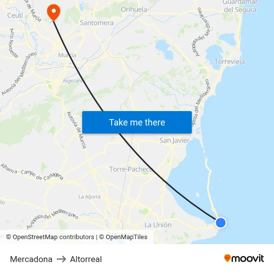 Mercadona to Altorreal map
