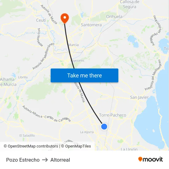 Pozo Estrecho to Altorreal map