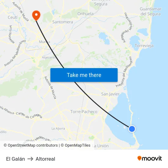 El Galán to Altorreal map