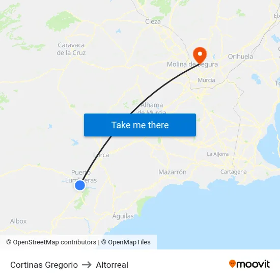 Cortinas Gregorio to Altorreal map